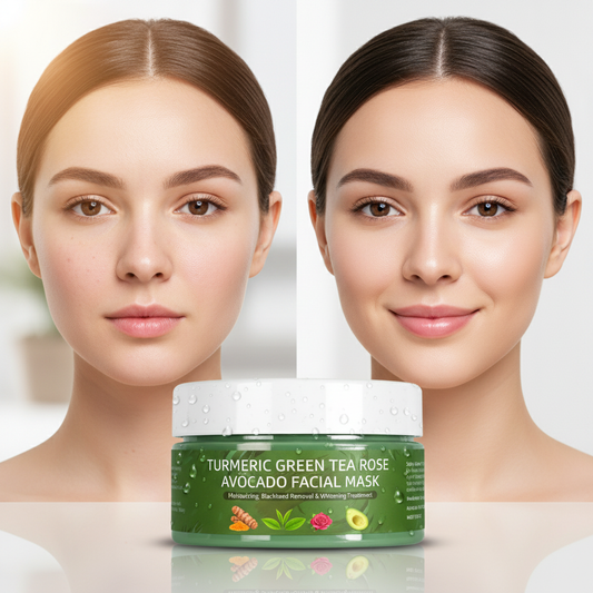 Revitalize Your Skin with Our Turmeric Green Tea Rose Avocado Facial Mask - Moisturizing, Blackhead Removal & Whitening Treatment